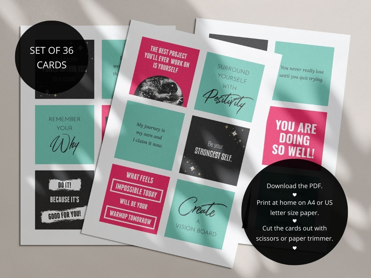 36 printable motivational quote cards.