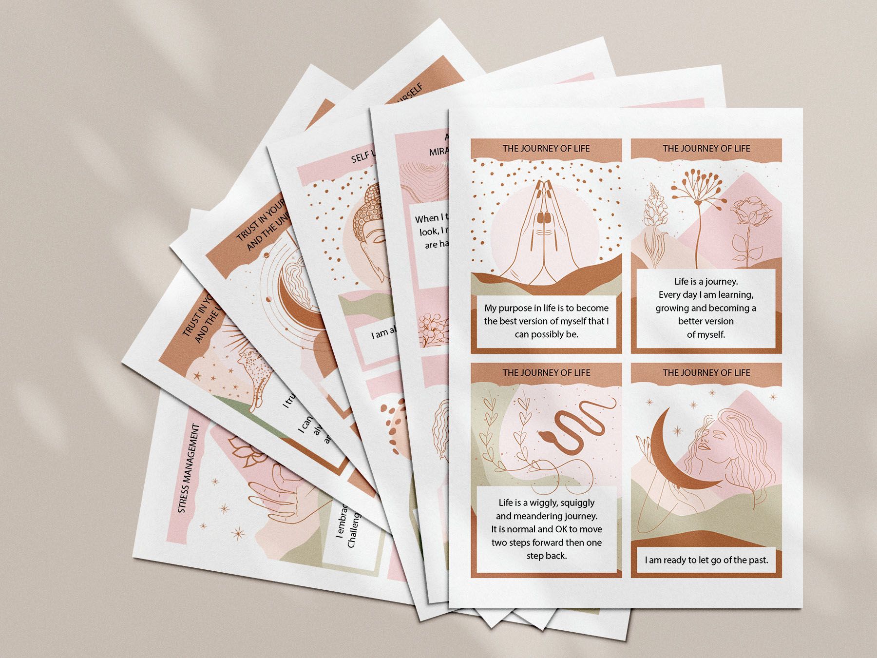 The second PDF has all 80 printable positive affirmation cards laid out 4 per page.