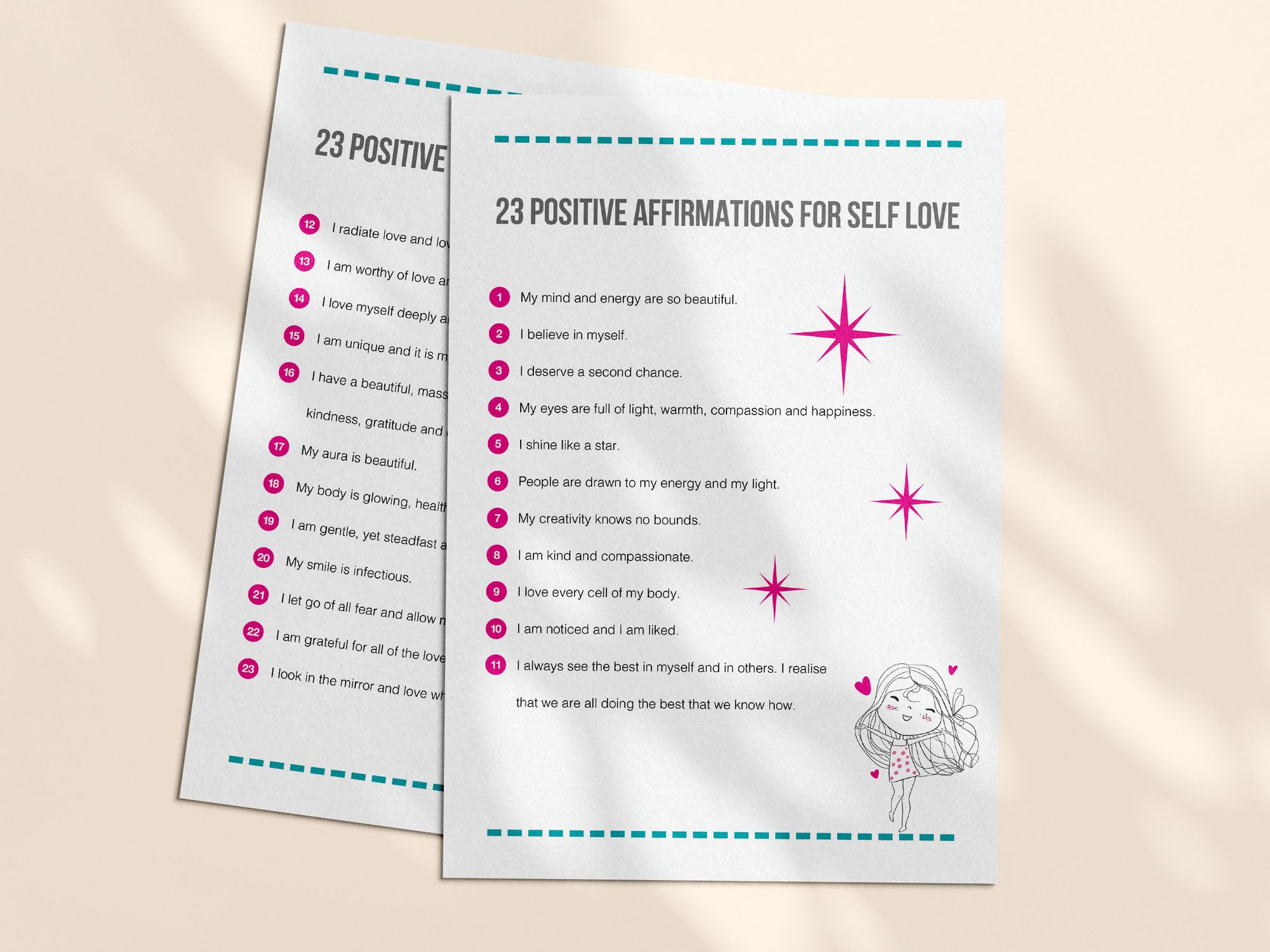 23 printable self love affirmations - download the PDF and print at home.
