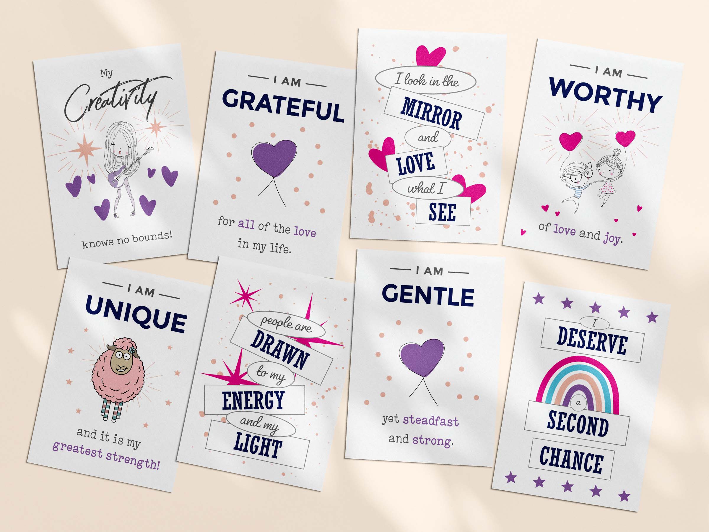 16 printable powerful morning affirmation cards - in bright and bold colors.