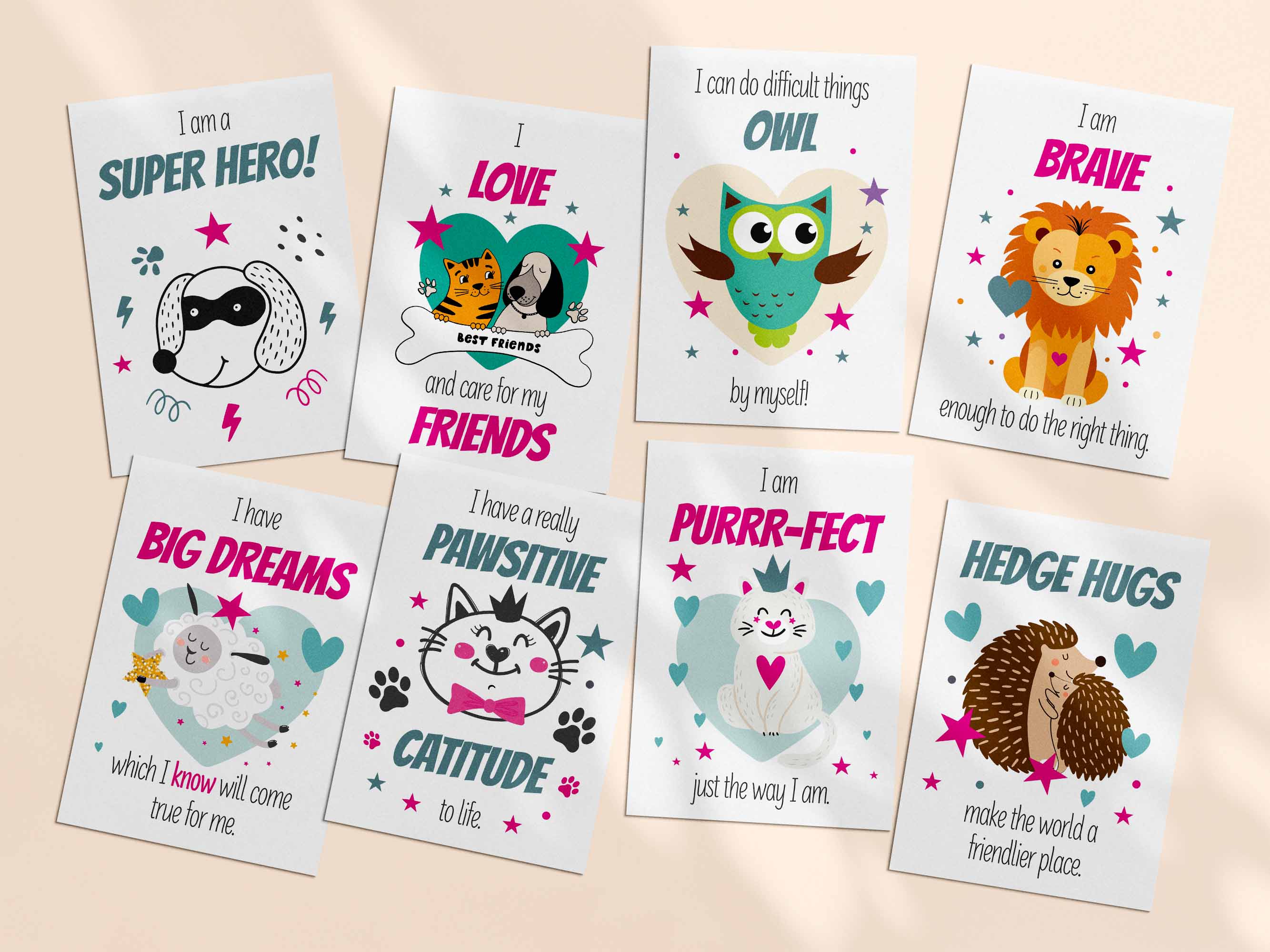 32 kids printable positive affirmation cards / lunch box cards