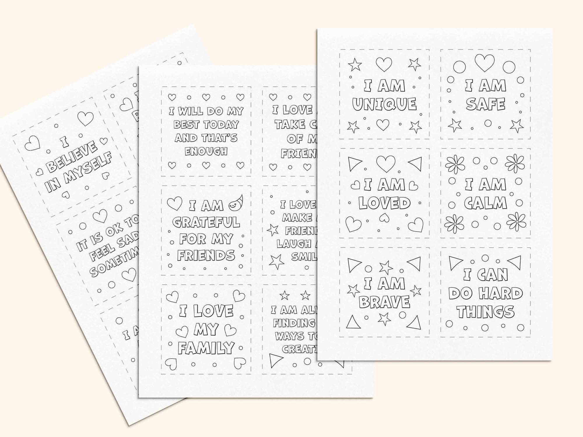 18 FREE printable coloring affirmation cards for kids. 