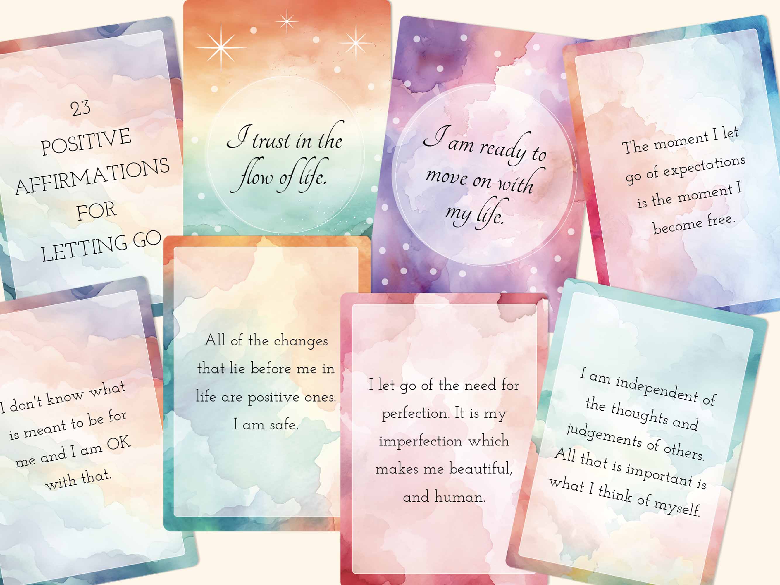 23 printable positive affirmation cards for letting go.