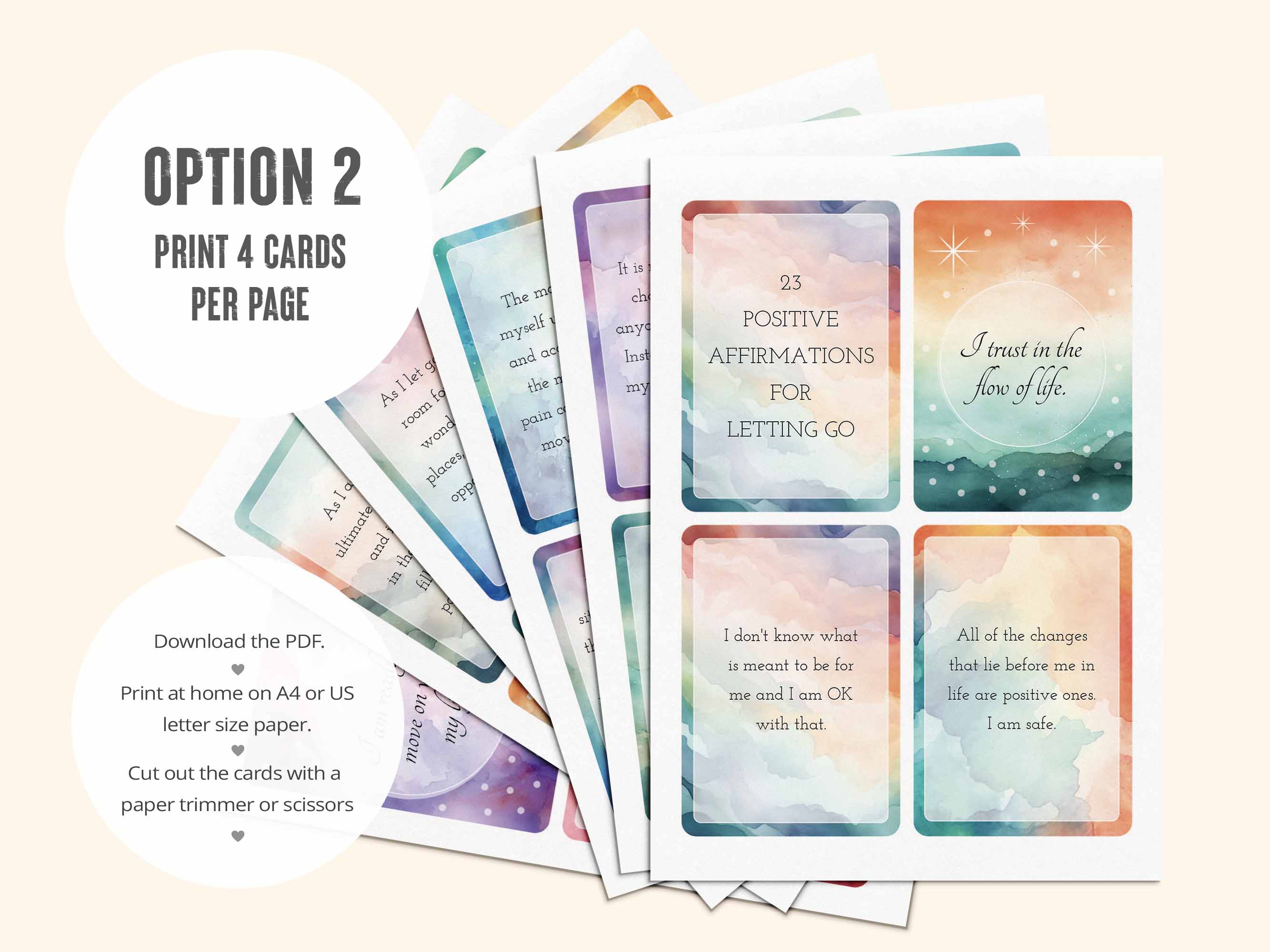 The second PDF has all 23 letting go affirmations laid out 4 per page.