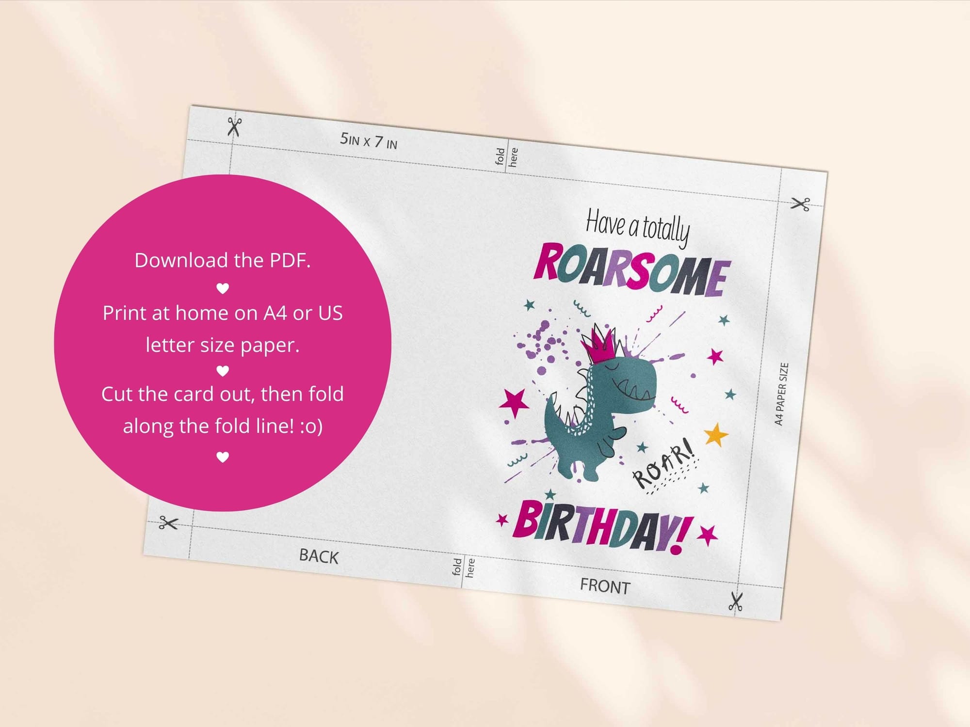 Printable birthday card template - both an A4 and US Letter print template are included in this download.