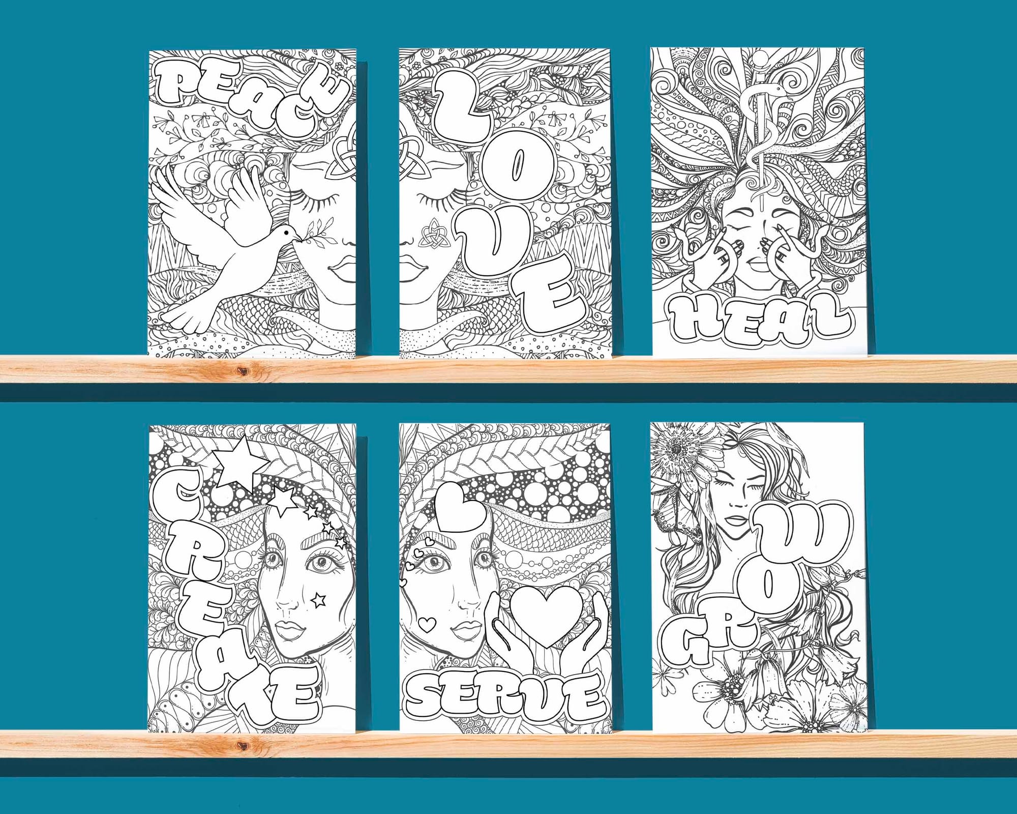 12 printable coloring sheets (pages 1 to 6).